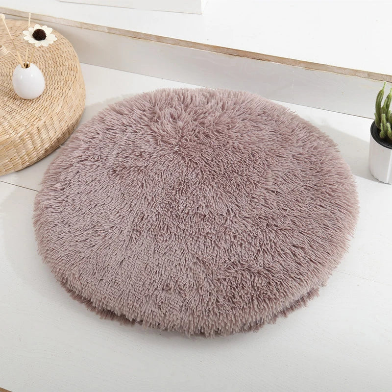 Tapis rond pour chat en peluche doux et moelleux