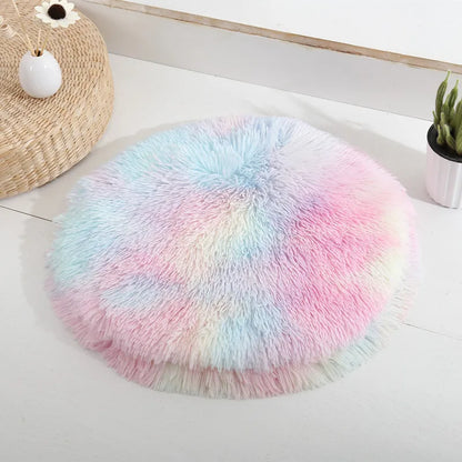 Tapis rond pour chat en peluche doux et moelleux