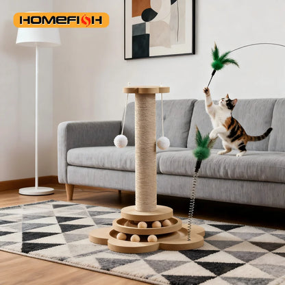 Griffoir pour chat Protect en bois et sisal avec jouets