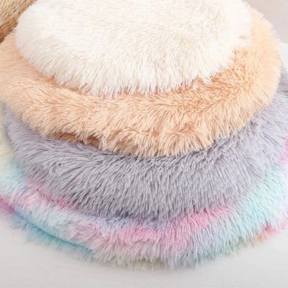 Tapis rond pour chat en peluche doux et moelleux