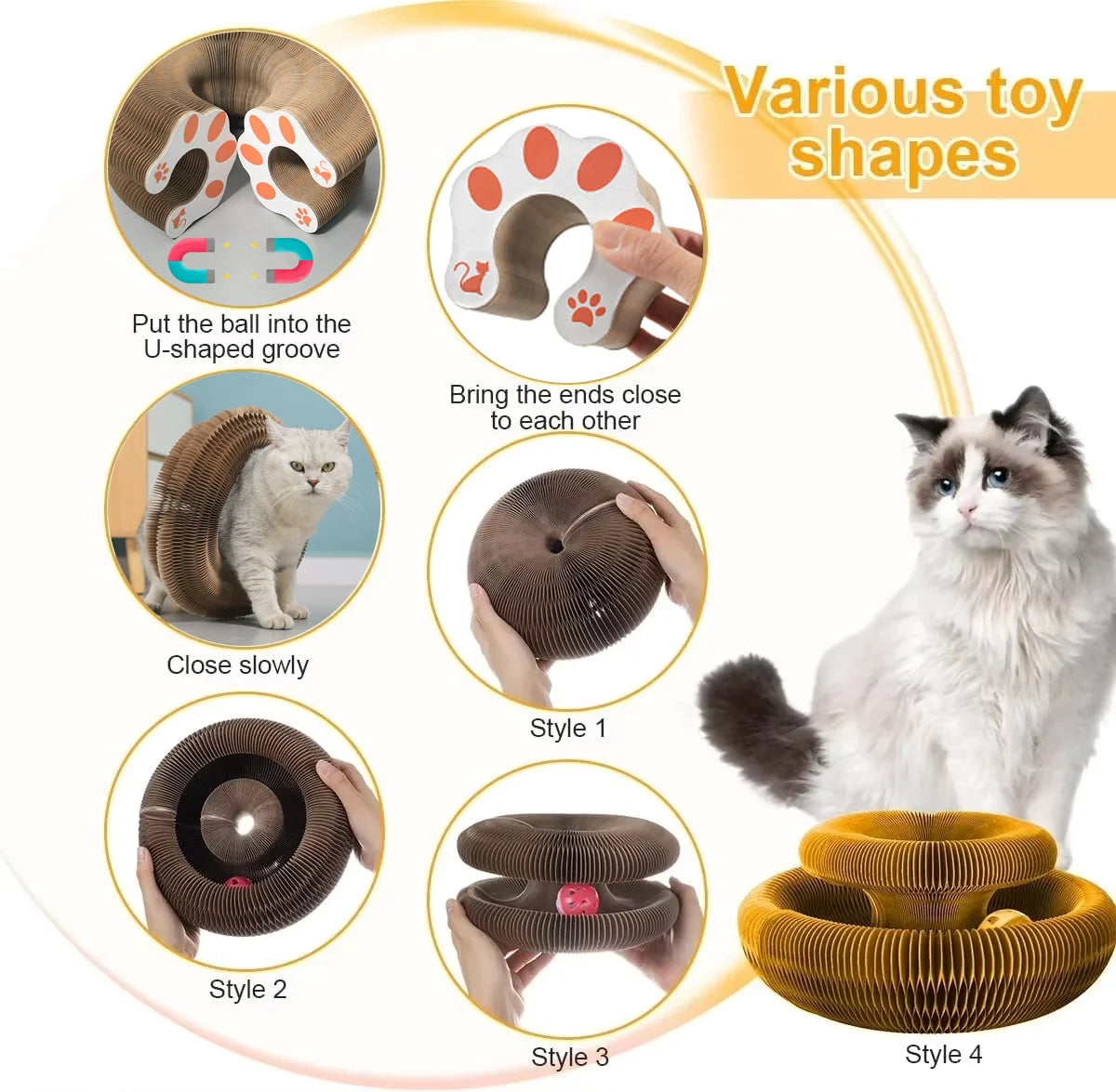 Griffoir chat multi-niveaux stable en carton ondulé avec jouet
