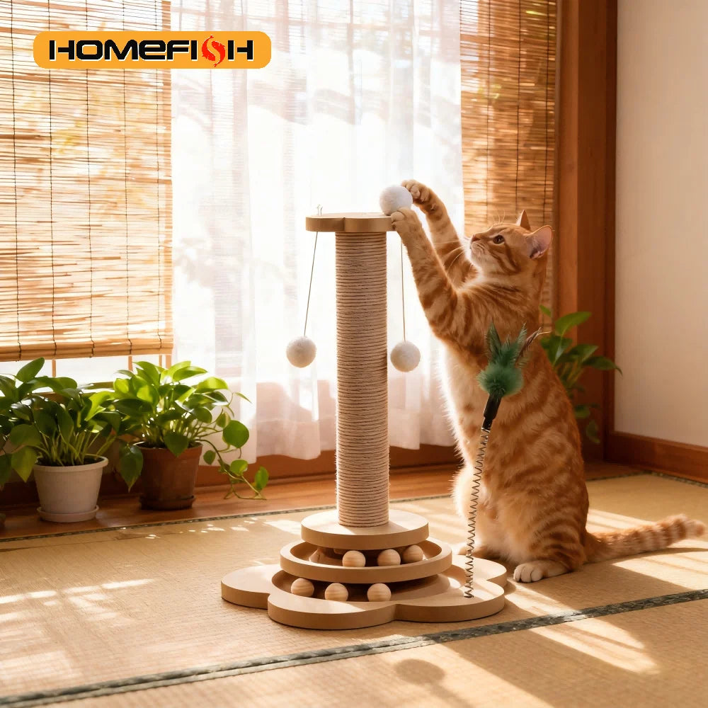 Griffoir pour chat Protect en bois et sisal avec jouets