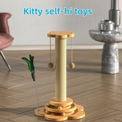 Griffoir chat Stabo en bois et sisal avec jouets