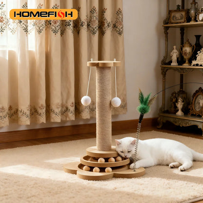 Griffoir pour chat Protect en bois et sisal avec jouets