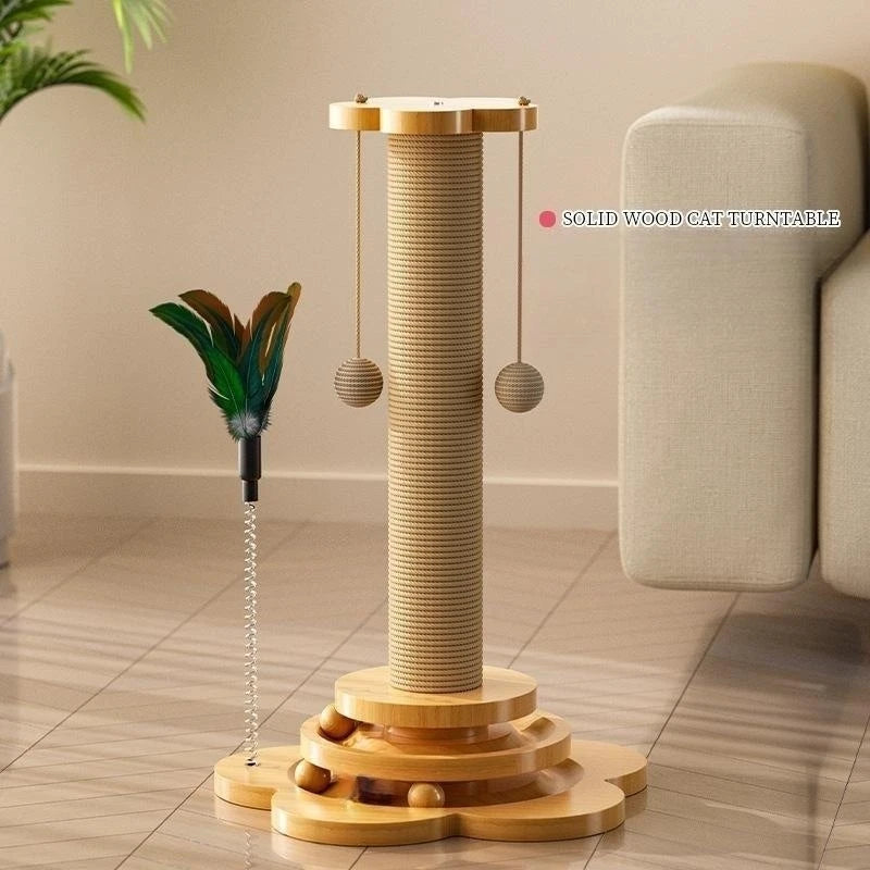 Griffoir chat Stabo en bois et sisal avec jouets