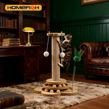 Griffoir pour chat Protect en bois et sisal avec jouets