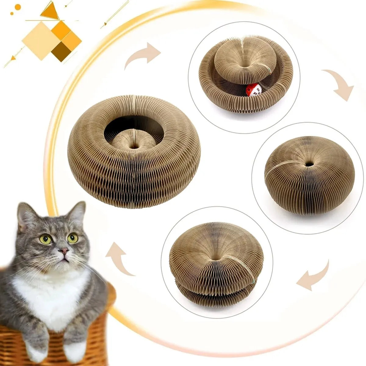 Griffoir chat multi-niveaux stable en carton ondulé avec jouet