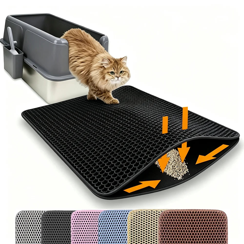 Tapis de litière pour chat anti-dispersion à double couche
