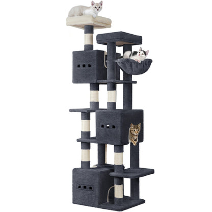 Arbre à Chat Confort Premium — Imaginez-le explorer plusieurs niveaux confortables, griffer des poteaux prévus à cet effet, et dormir…