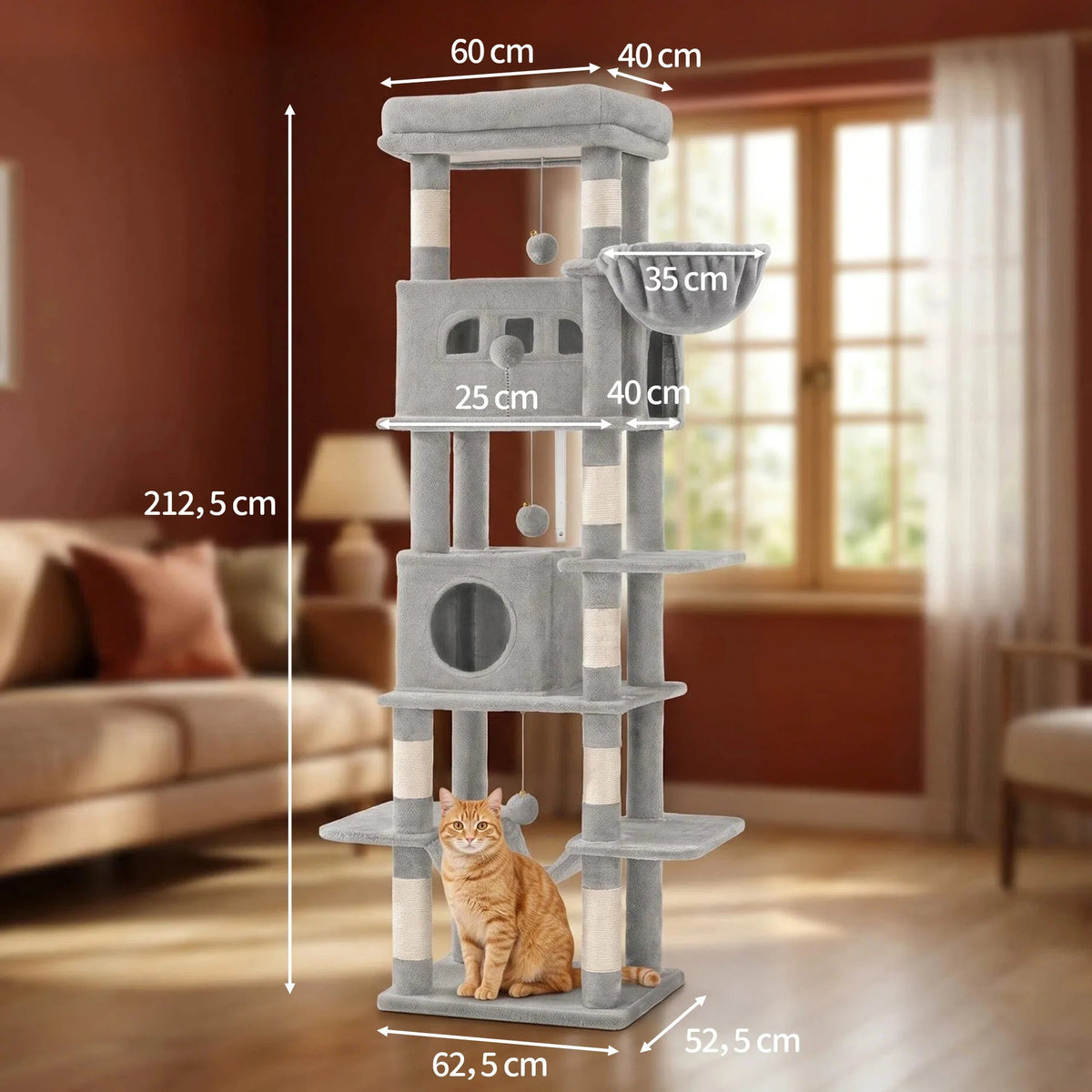 Arbre à Chat XXL Stabilité Renforcée — Il alterne entre siestes dans les hamacs et séances d'observation depuis les plateformes.