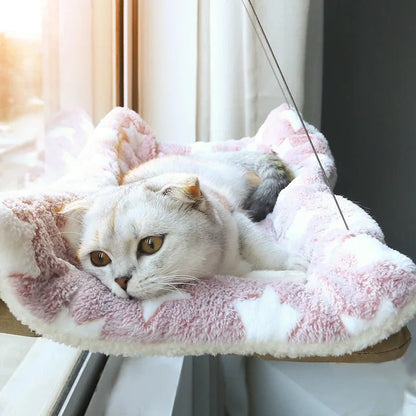 chat ecossais hamac fenetre peluche rose