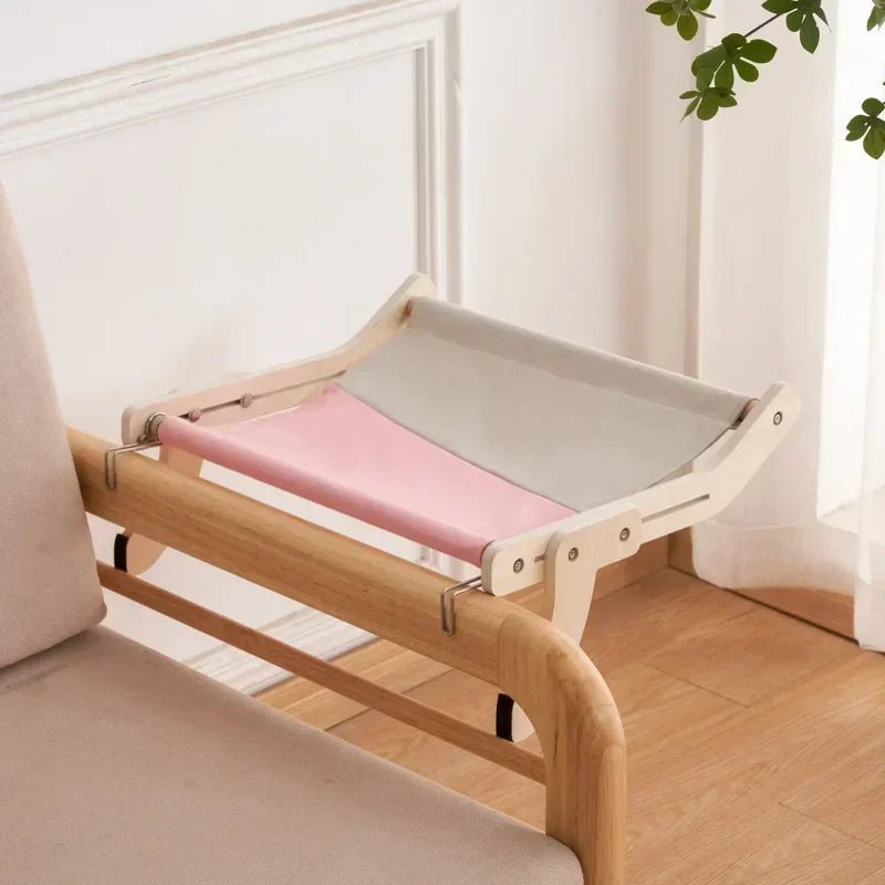Hamac bois pour chat vue d'ensemble Rose & Gris