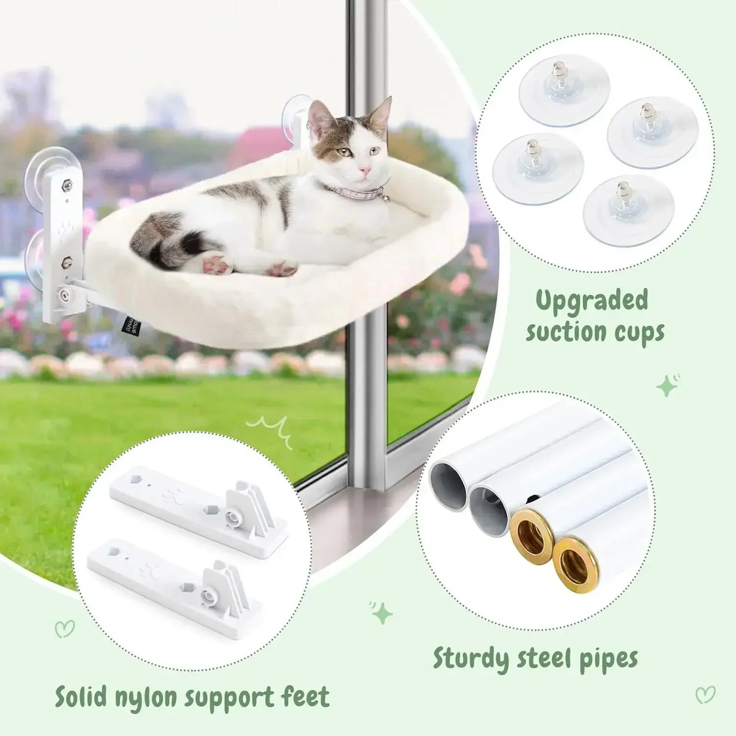 hamac fenetre chat ventouses tubes acier