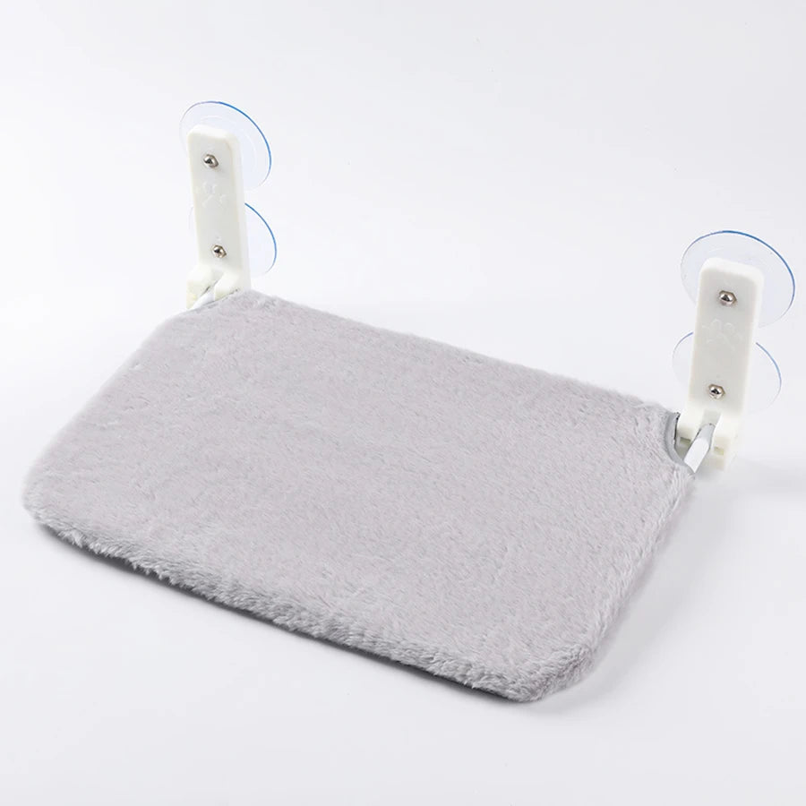 hamac fenetre pliable chat peluche gris ventouse
