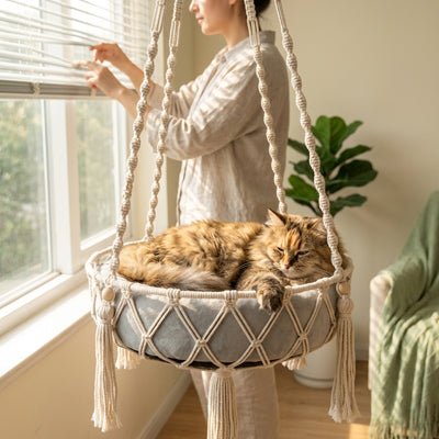 Détail du tissage en coton du hamac pour chat