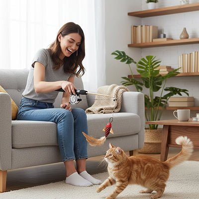 Jouet Chat canne à pêche | Stimulant - Le Bonheur du Chat