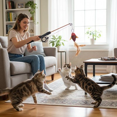 Jouet Chat canne à pêche | Stimulant - Le Bonheur du Chat