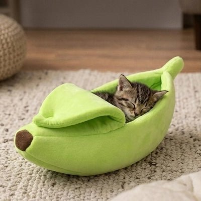 Chaton dormant confortablement dans le lit banane