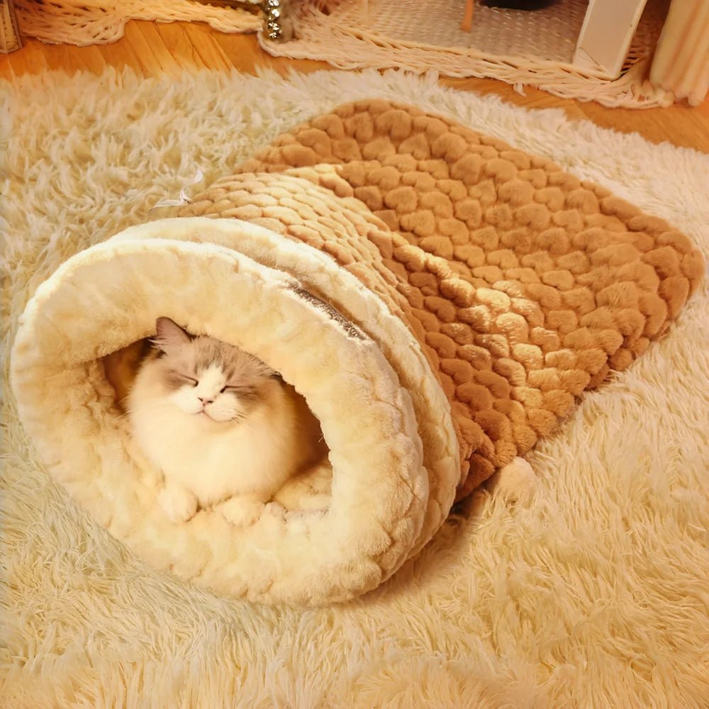 Chat blotti à l'intérieur du lit igloo fermé