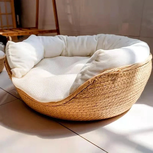 panier en osier pour chat | Tissé Main Naturel - Le Bonheur du Chat